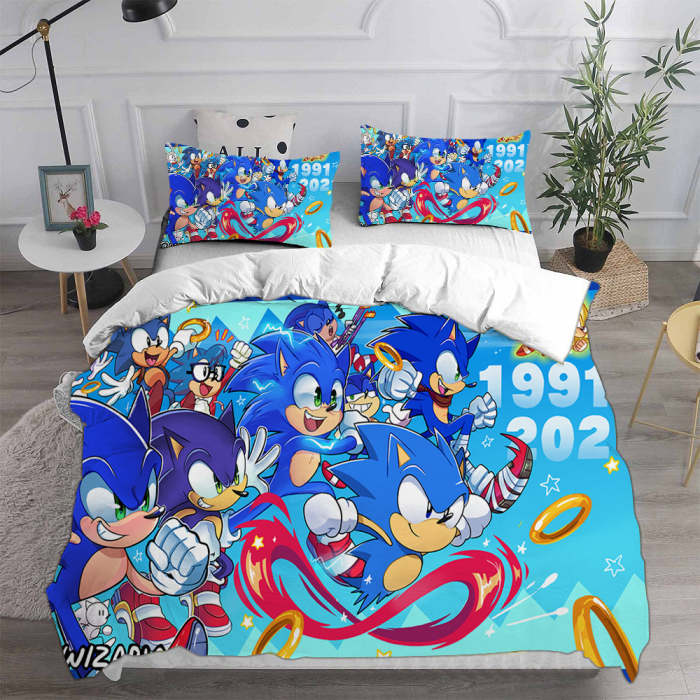 Sonic The Hedgehog Movie Cosplay Bedding Set Duvet Cover Pillowcases Halloween Home Decor