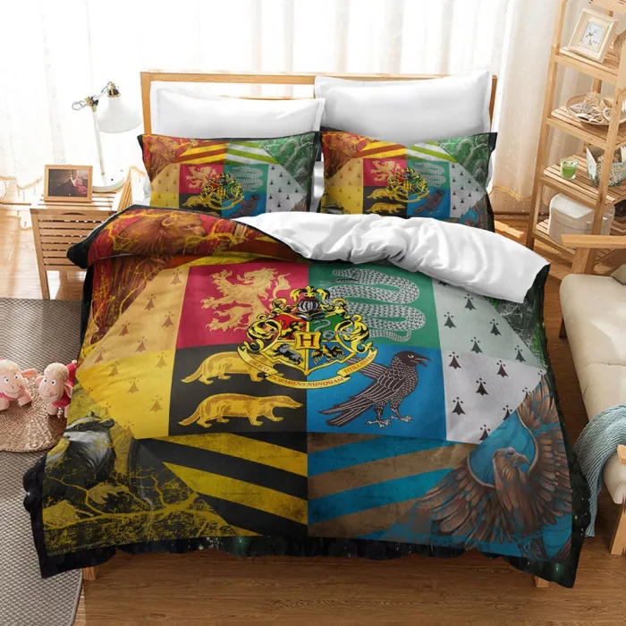 Harry Potter Hogwarts Cosplay Bedding Set Duvet Cover Pillowcases Halloween Home Decor