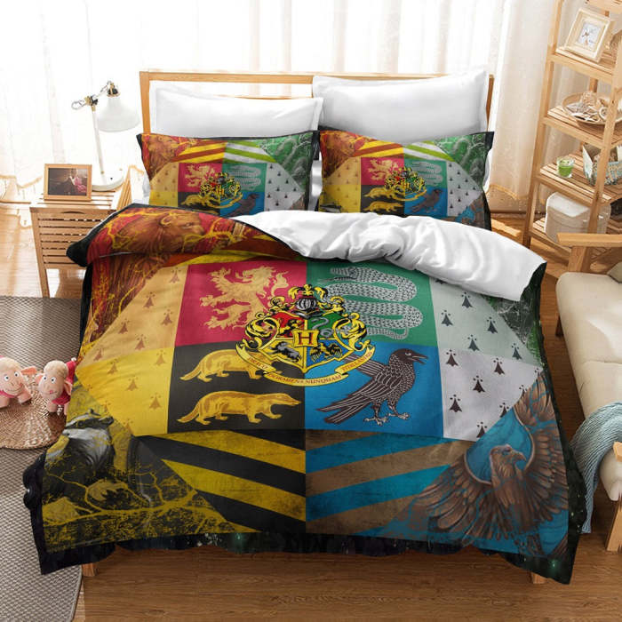 Harry Potter Hogwarts Cosplay Bedding Set Duvet Cover Pillowcases Halloween Home Decor