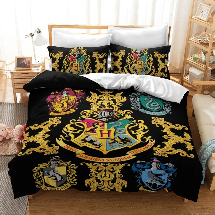 Harry Potter Hogwarts Cosplay Bedding Set Duvet Cover Pillowcases Halloween Home Decor