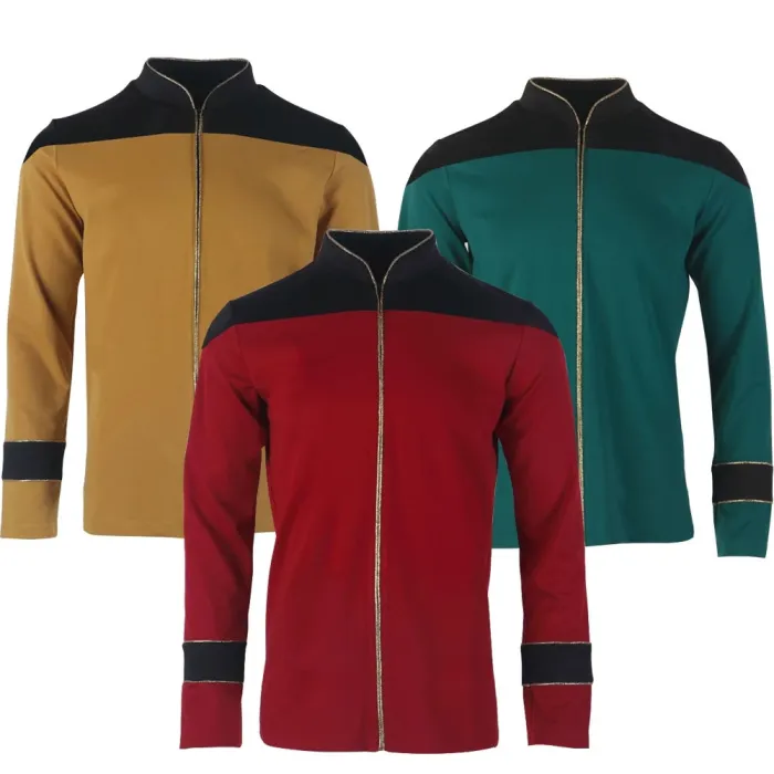 Star Trek The Next Generation Tng  Admiral Tunic Uniforms Red Gold Men Shirts Halloween Cosplay Costumes