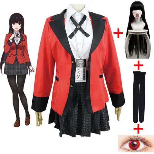 Anime Kakegurui Jabami Yumeko Costumes Wig Socks Cosmetic Contact Shoes Yomoduki Runa Cosplay Clothes
