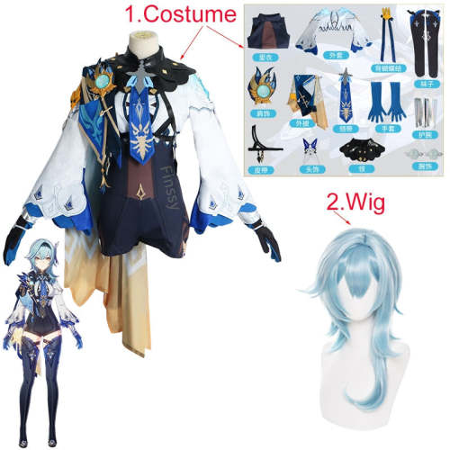 Genshin Impact Eula Lawrence Halloween Carnival Wave Flower Knight Funny Costume Glove Jewelry Anime Cosplay Wig