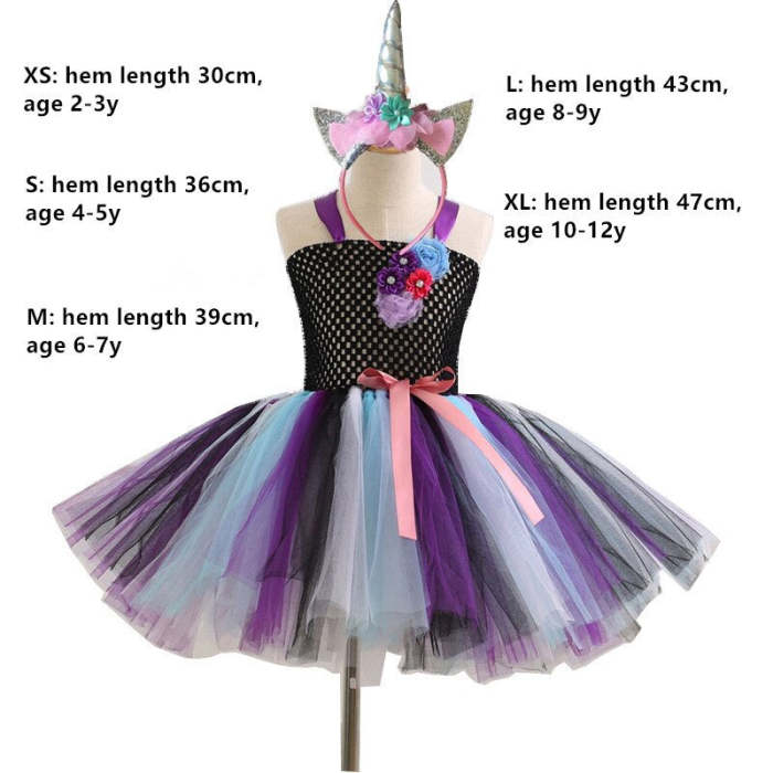 Girls Unicorn Dress Costume Rainbow Tutu Princess Cosplay Birthday Party Dress Children Kids Halloween Carnival Unicorn Clothes