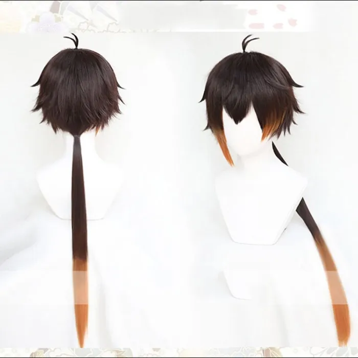 Genshin Impact Zhongli Cosplay 90Cm Long Christmas Brown Orange Anime Cosplay Heat Resistant Synthetic Wig
