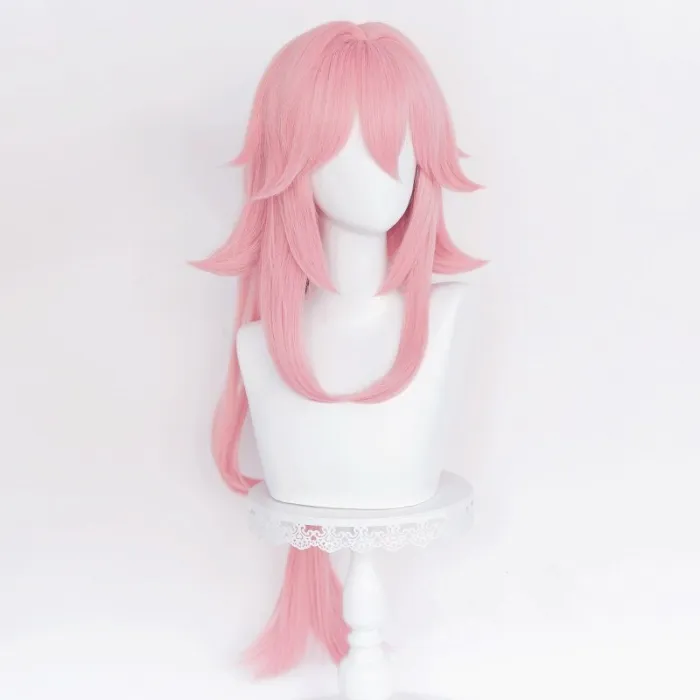 Genshin Impact Yae Guuji Cosplay 85Cm Pink Cosplay Anime Cosplay Heat Resistant Synthetic Hair Wigs + Wig Cap