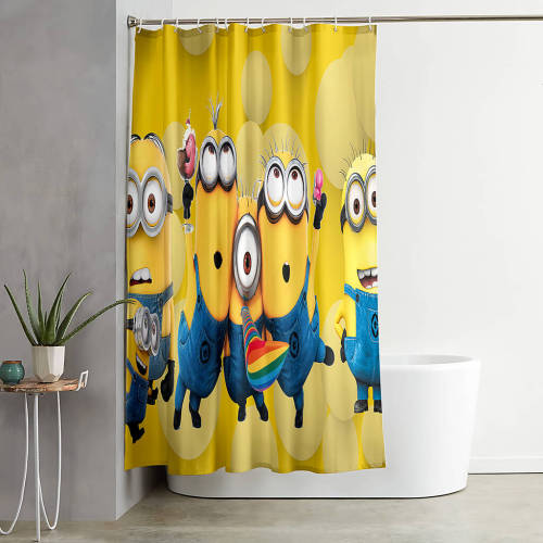 Minions Bathroom Shower Curtain 180X180Cm With 12 Hooks