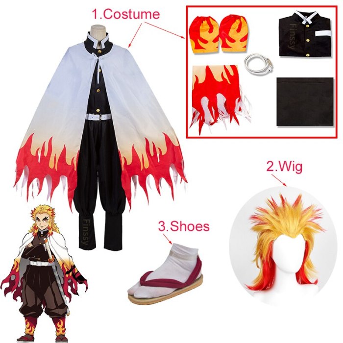 Demon Slayer Rengoku Kyoujurou Costume Halloween Kimetsu No Yaiba Cosplay Wig Shoes For Adults Child