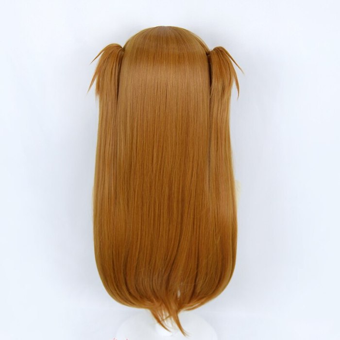 Eva Asuka Langley Soryu Long Orange Synthetic Hair Heat Resistant Anime Cosplay Wig+Wig Cap +2 Ponytail Clips Anime Accessories