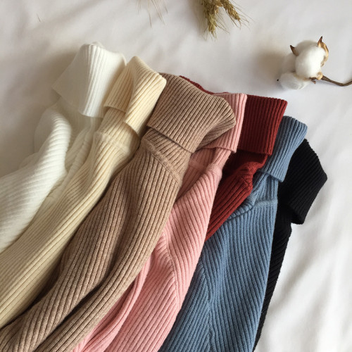 2022 Autumn Winter Thick Sweater Women Knitted Ribbed Pullover Sweater Long Sleeve Turtleneck Slim Jumper Soft Warm Pull Femme