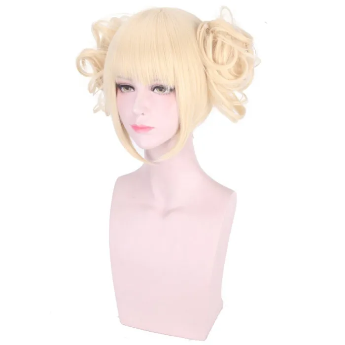 Anime My Hero Academia Boku No Hero Academia Himiko Toga Wig Short Blonde Costume Cosplay Wigs With 2 Buns + Wig Cap