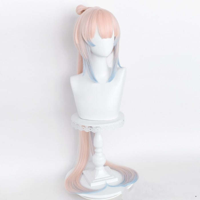 Game Genshin Impact Kokomi Cosplay Wig Long Light Pink Blue Heat Resistant Synthetic Hair Wigs + Wig Cap