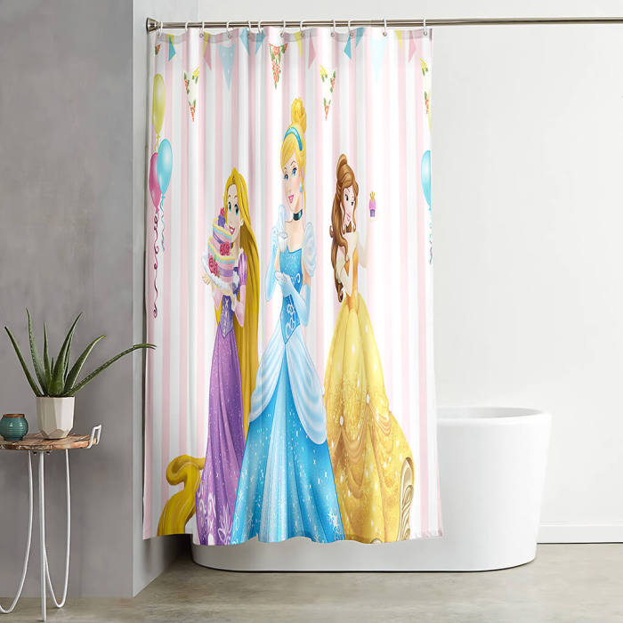 Disney Princess Bathroom Shower Curtain 180X180Cm With 12 Hooks