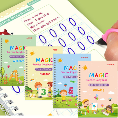 4 Magic Copybooks Children's Toy Writing Reusable Free Wiping English Maths Drawing Children's Toy Writing Practice Copy Book