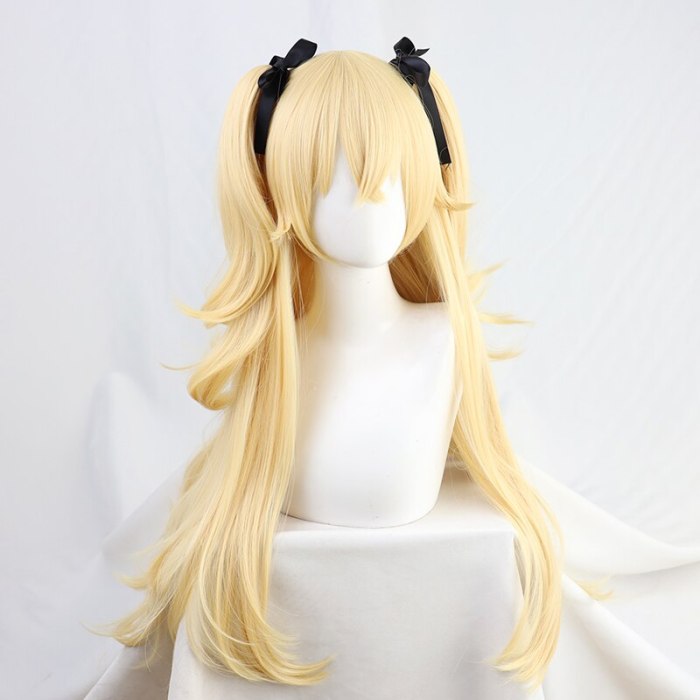 Genshin Impact Fischl Long Ponytails With Ribbon Cosplay Heat Resistant Synthetic Hair Cosplay Wigs + Wig Cap
