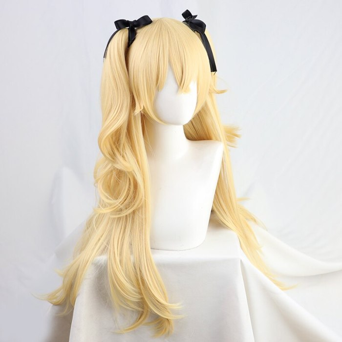 Genshin Impact Fischl Long Ponytails With Ribbon Cosplay Heat Resistant Synthetic Hair Cosplay Wigs + Wig Cap
