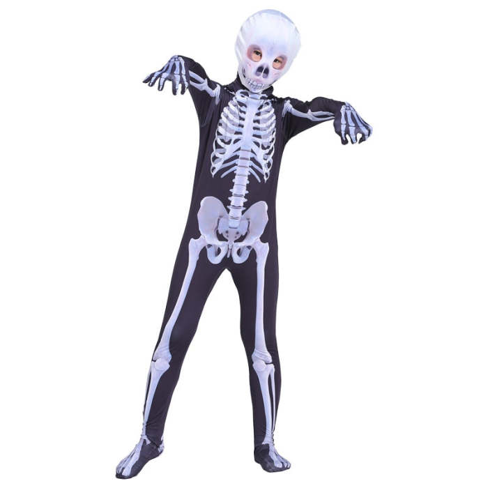 Scary Zombie Skeleton Skull Costume Suit Carnival Party Dress Up Halloween Costume For Adult Kids