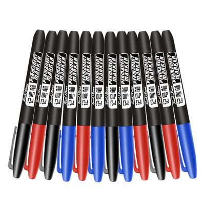 6 Pcs/Set Permanent Marker Pen Fine Point Waterproof Ink Thin Nib Crude Nib Black Blue Red Ink 1.5mm Fine Color Marker Pens