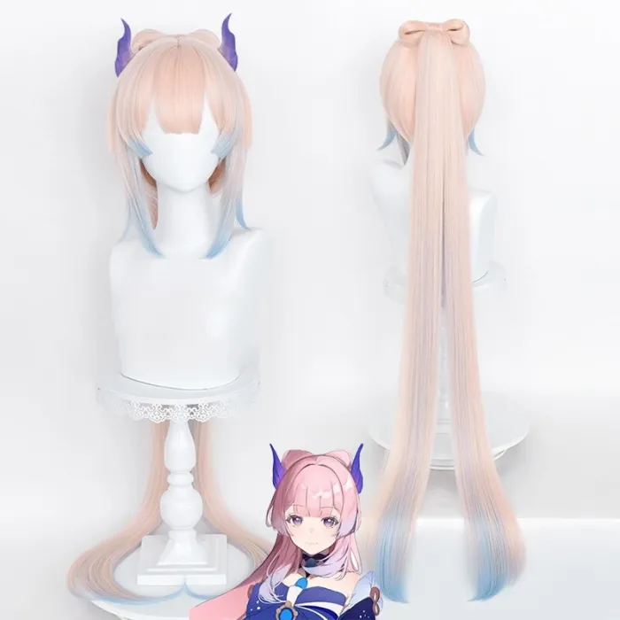 Game Genshin Impact Kokomi Cosplay Wig Long Light Pink Blue Heat Resistant Synthetic Hair Wigs + Wig Cap