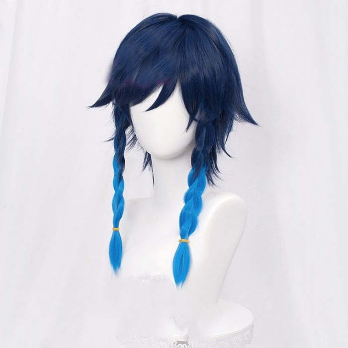 Genshin Impact Venti Unisex 50Cm Blue Anime Cosplay Braid Heat Resistant Synthetic Wigs