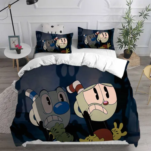 The Cuphead Show Cosplay Bedding Set Duvet Cover Pillowcases Halloween Home Decor