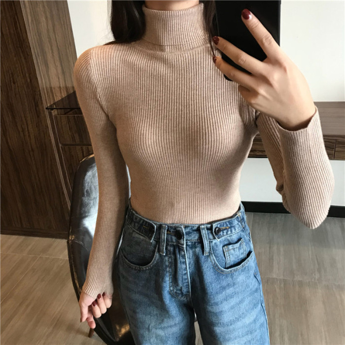 2022 Autumn Winter Thick Sweater Women Knitted Ribbed Pullover Sweater Long Sleeve Turtleneck Slim Jumper Soft Warm Pull Femme
