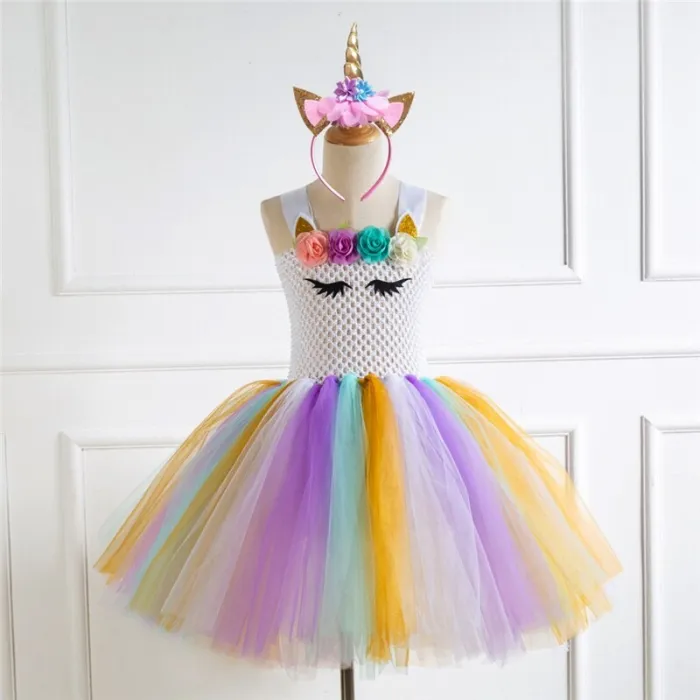 Unicorn Girls Candy Princess Tutu Birthday Dress Christmas Halloween Costume For Kids