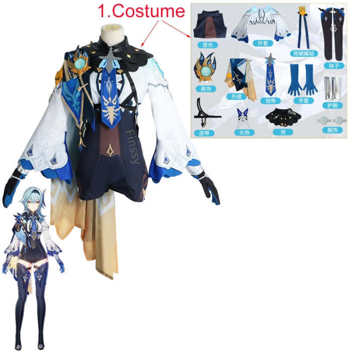 Genshin Impact Eula Lawrence Halloween Carnival Wave Flower Knight Funny Costume Glove Jewelry Anime Cosplay Wig