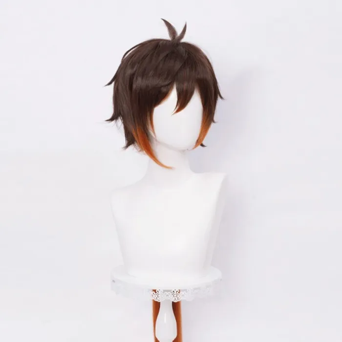 Genshin Impact Zhongli Cosplay 90Cm Long Christmas Brown Orange Anime Cosplay Heat Resistant Synthetic Wig