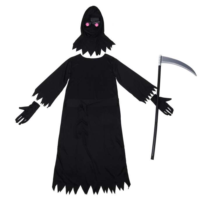 Horrible Grim Reaper Costume Glow In The Dark Scythe Luminous Glasses Full Sets Halloween Costume For Kids