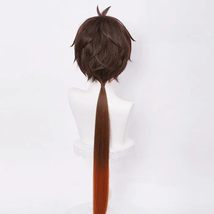 Genshin Impact Zhongli Cosplay 90Cm Long Christmas Brown Orange Anime Cosplay Heat Resistant Synthetic Wig