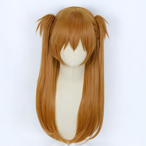 Eva Asuka Langley Soryu Long Orange Synthetic Hair Heat Resistant Anime Cosplay Wig+Wig Cap +2 Ponytail Clips Anime Accessories