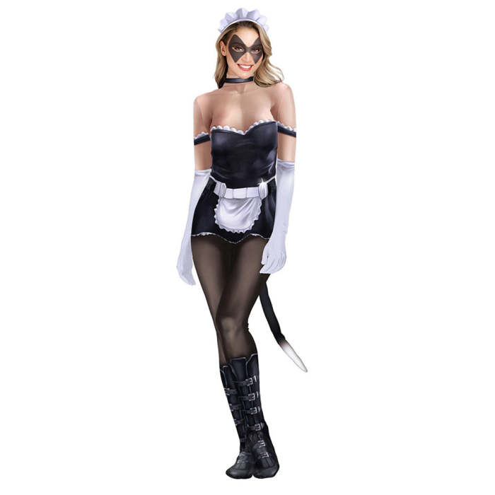 Catwoman Cat Girls Maid Cosplay Jumpsuit Bodysuit Costume Halloween Carnival Suit