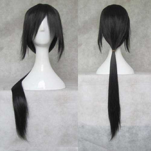 80Cm Long Synthetic Cosplay Skunks Aph Black Aph Yao Uchiha Itachi Costume Wigs + Wig Cap