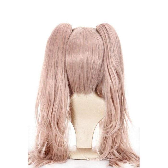 Dangan Ronpa Danganronpa Enoshima Junko Cosplay Pink Long Wavy With Ponytail Clip Heat Resistant Wigs+ Bear Hairpins
