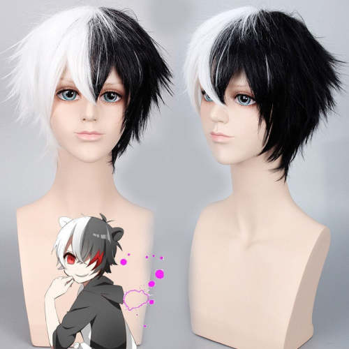 Anime Danganronpa Monokuma Dangan Ronpa Short White Black Synthetic Hair Halloween Party Cosplay Wigs + Wig Cap