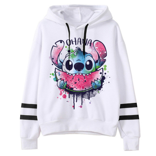 Kawaii Stitch Ohana Hoodies Women  Cartoon  Lilo Stitch Graphic Streetwear Anime Unisex Korean Style Sweatshirts Female