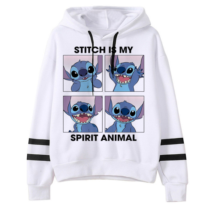 Kawaii Stitch Ohana Hoodies Women  Cartoon  Lilo Stitch Graphic Streetwear Anime Unisex Korean Style Sweatshirts Female