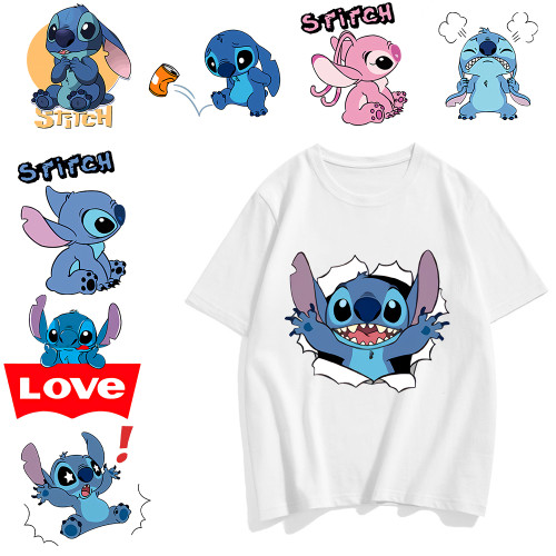  Lilo & Stitch Heat Transfer Stickers for Women T Shirts/Sweatshirt Cartoon Stitch Eat Watermelon Patches Garment Stickers