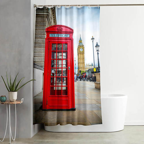 Retro Phone Booth Shower Curtain Bathroom Curtains With 12 Hooks