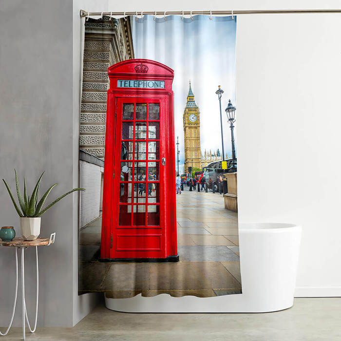 Retro Phone Booth Shower Curtain Bathroom Curtains With 12 Hooks