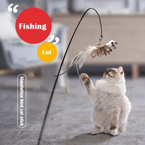 Simulation Bird Interactive Cat Toy Funny Feather Bird With Bell Cat Stick Toy For Kitten Playing Teaser Wand Toy Cat Supplies