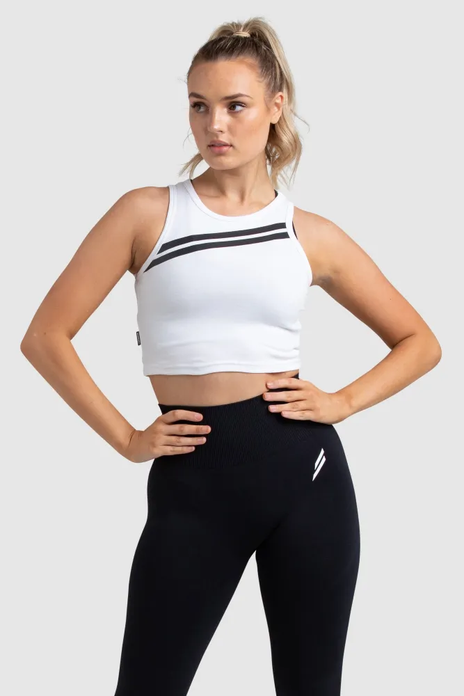 Dual Stripe Cropped Tank - White