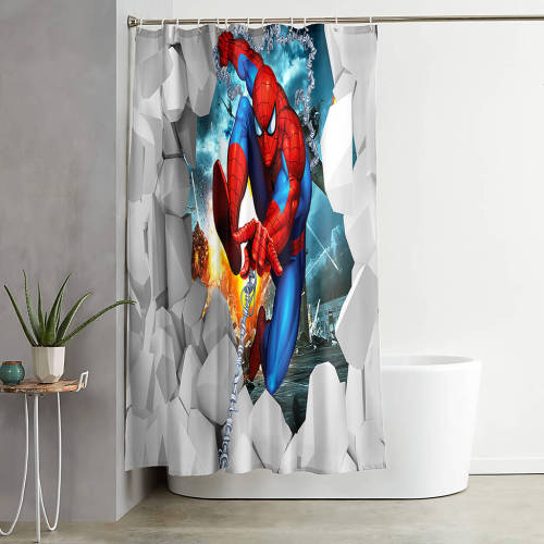 Spider-Man Shower Curtain Bathroom Curtains 180X180Cm With 12 Hooks