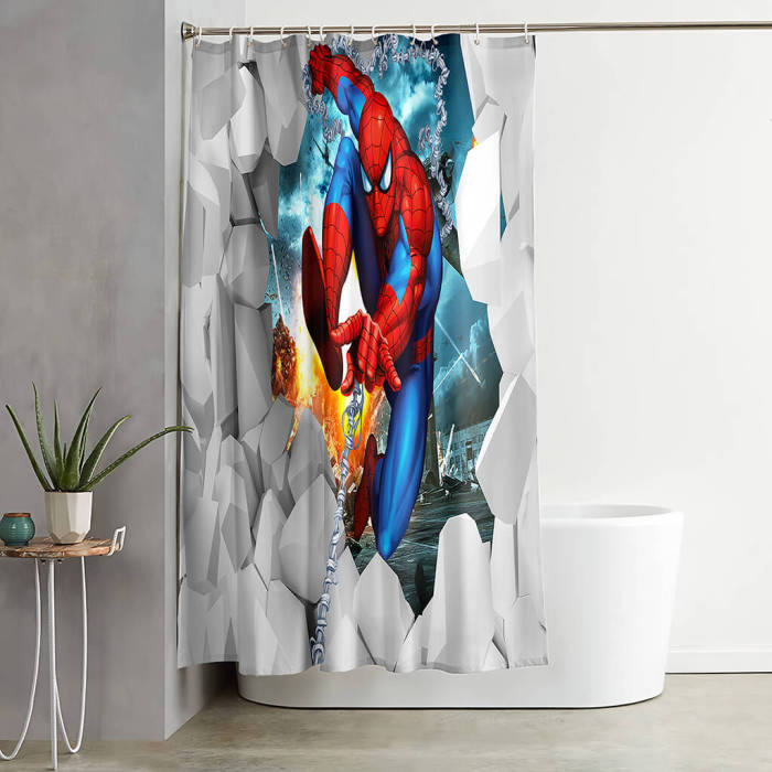 Spider-Man Shower Curtain Bathroom Curtains 180X180Cm With 12 Hooks