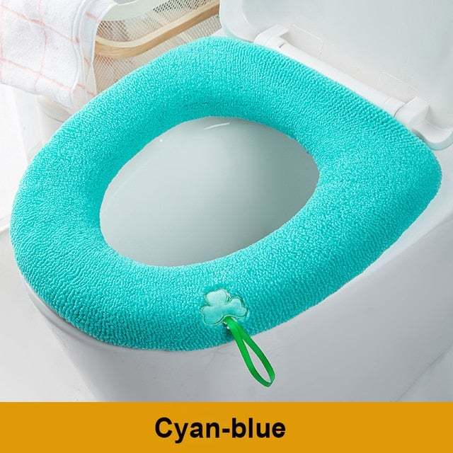 Winter Warm Toilet Seat Cover Closestool Mat 1Pcs Washable Bathroom Accessories Knitting Pure Color Soft O-Shape Pad Bidet Cover