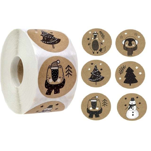 100-500Pcs 6 Designs 1 Inch Christmas Theme Seal Labels Stickers For Diy Gift Baking Package Envelope Stationery Decoration