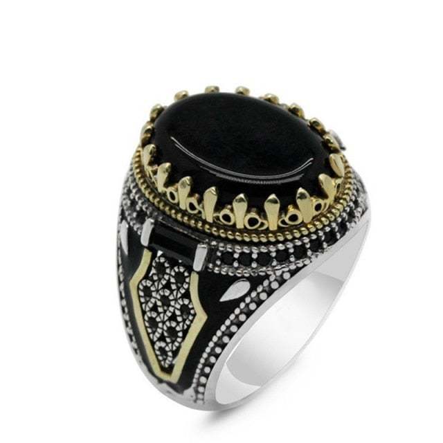 Retro Handmade Turkish Ring For Men Vintage Double Swords Black Zircon Rings Punk  Trendy Islamic Religious Muslim Jewelry