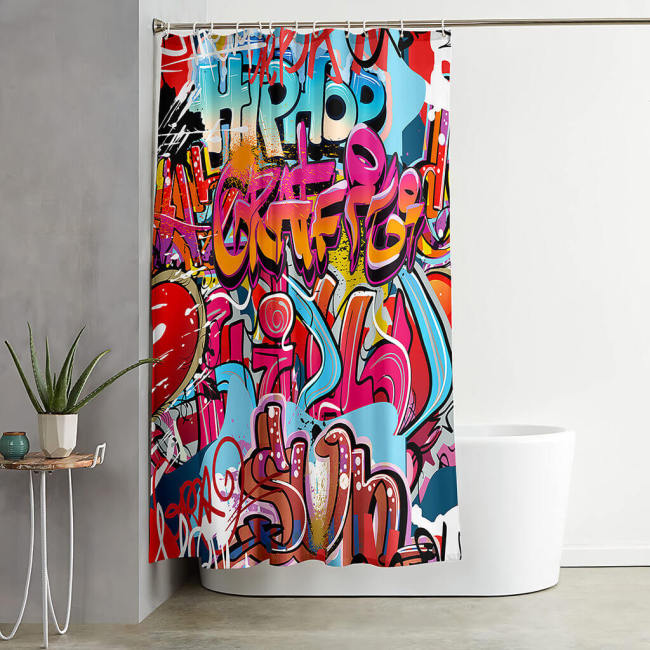 3D Cafe Hip Hop Street Graffiti Shower Curtain With 12 Hooks