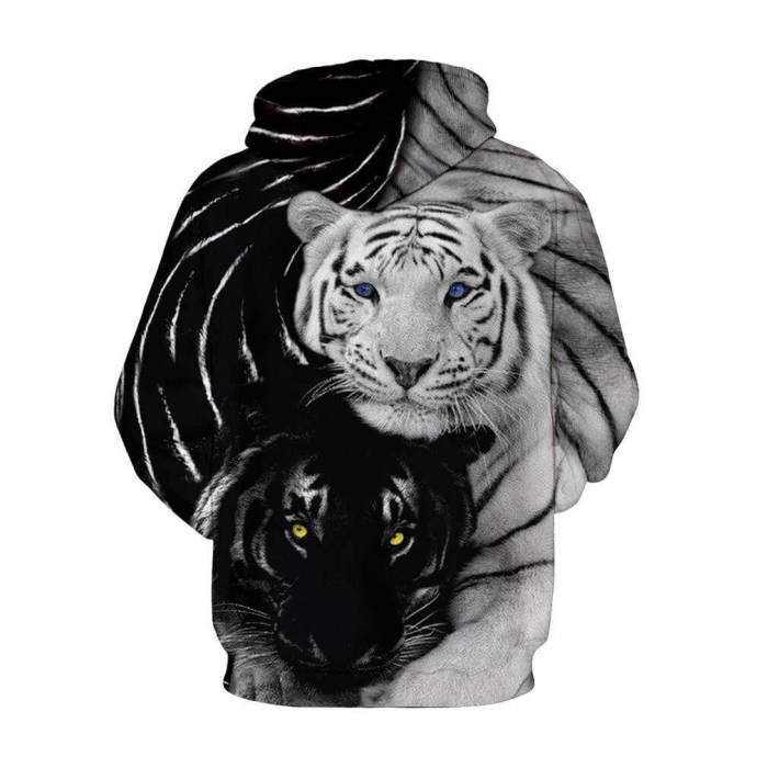 Animal Black White Siberian Amur Tiger Unisex Adult Cosplay 3D Print Jacket Sweatshirt